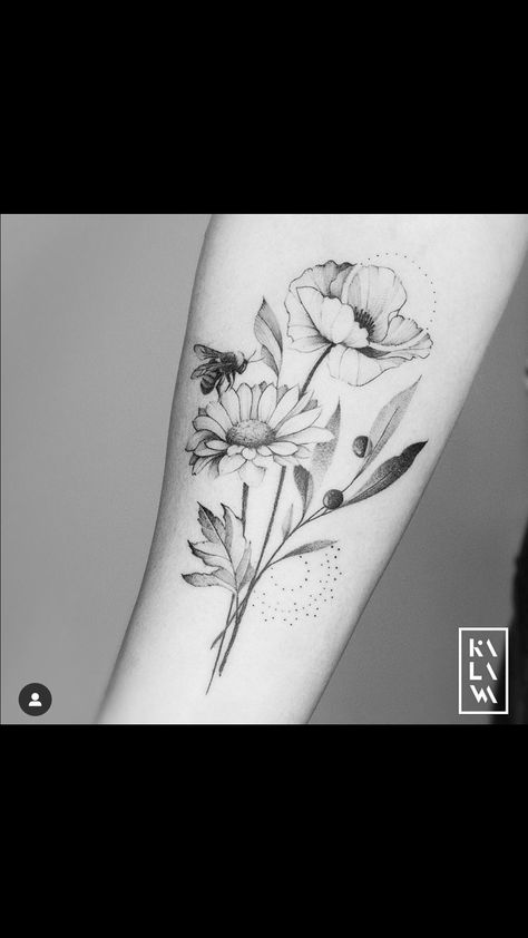 Margaritas, Daffodil Daisy And Poppy Tattoo, Poppy Daisy Rose Tattoo, Daisy Rose And Poppy Tattoo, Poppy Bee Tattoo, Sunflower With A Bee Tattoo, Daisy And Poppy Tattoo Small, Poppy And Aster Tattoo, Poppy Sunflower Tattoo