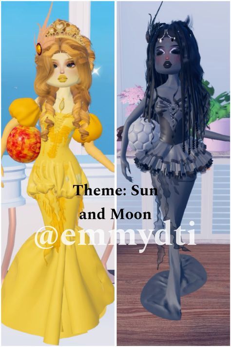 Sun And The Moon Dress To Impress, Sun Outfit Dress To Impress, Sun And Moon Dti Fits, Dti Theme Sun And Moon, Sun And Moon Dress To Impress Outfits, Sun And Moon Dti Outfit, Dress To Impress Enchanted Night Theme, Sun Dress To Impress, Every Theme In Dress To Impress