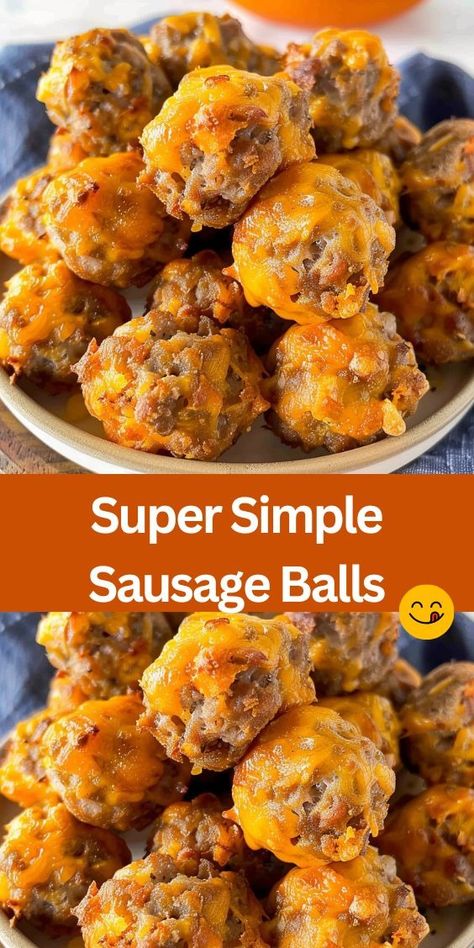 Discover the perfect appetizer with our Super Simple Sausage Balls recipe! Made with just three ingredients - ground sausage, cheddar cheese, and eggs - these savory bites are easy to make and packed with flavor. No Flour Sausage Balls, Sausage Egg And Cheese Balls, Keto Sausage Puffs, Sausage Balls With Flour Easy, Sourdough Sausage Balls, Sausage Balls Pancake, Simple Sausage Balls, Recipes Using Ground Sausage, Air Fryer Sausage Balls