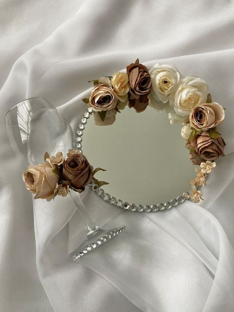 Floral Mirror Ring Plate Nikkah Engagement Wedding - Etsy UK Nikkah Mirror Plate, Glass Decoration Wedding, Wedding Glass Decoration Ideas, Nikah Mirror Decoration, Nikah Mirror Plate, Nikkah Mirror Rasam, Nikkah Ring Plate, Ring Plate Decoration Engagement, Wedding Plates Ideas