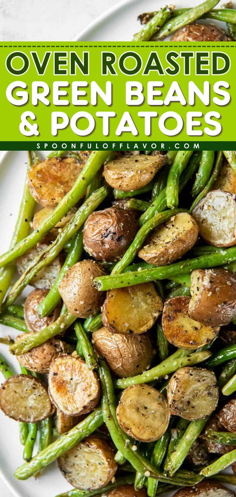 Oven roasted green beans and potatoes are the perfect side dish with any meal! Prep this veggie dish in less than 10 minutes with a few ingredients. Roasted Potato And Green Beans, Roasted Green Veggies, Scalloped Potatoes And Green Beans, What To Make With Fresh Green Beans, Green Beans Roasted In Oven, Roasted Green Beans And Potatoes Sheet Pan, Roast Potatoes And Green Beans, Roasted Red Potatoes And Green Beans, Easy Roasted Green Beans