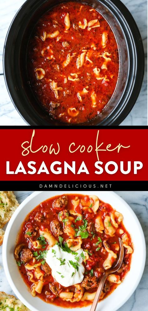 SLOW COOKER LASAGNA SOUP, comfort food, family dinner ideas for tonight Pasta Crockpot, Lasagne Soup, Slow Cooker Lasagna Soup, Lasagna Soup Crockpot, Lasagna Soup Recipe, Crockpot Lasagna, Slow Cooker Lasagna, Lasagna Soup, Crock Pot Soup