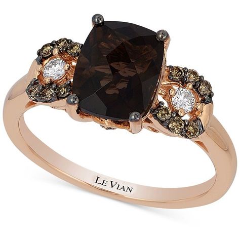 Le Vian Chocolatier Chocolate Quartz (1-9/10 ct. t.w.) and Diamond (1/5 ct. t.w.) Ring in 14k Rose Gold, Created for ($1,400) found on Polyvore featuring women's fashion, jewelry, rings, accessories, no color, 14k rose gold ring, cushion-cut rings, 14k ring, rose gold ring and rose gold jewelry Chocolate Diamond Ring Engagement, Chocolate Rings, Chocolate Jewelry, Chocolate Diamond Ring, Pink Gold Rings, Rings Rose Gold, Chocolate Diamond, Vintage Wedding Jewelry, Queen Jewelry