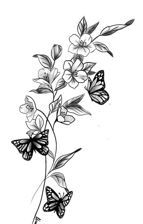 Butterflies And Cherry Blossom Tattoo, Butterfly Leg Tattoos, Tattoo Papillon, Butterfly Sleeve Tattoo, Butterfly Thigh Tattoo, Butterfly With Flowers Tattoo, Butterfly Tattoos On Arm, Underboob Tattoo Designs, Unique Butterfly Tattoos