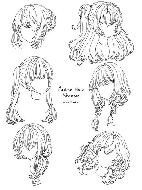 Anime Hairstyles Drawing Reference, Drawing Hair With Bangs, Anime Bangs Haircuts Drawing, Front Hair Styles Drawing, How To Draw Yourself As Anime, Anime Pigtails Drawing, Drawing Bangs Hairstyles, How To Draw Curly Hair Anime, Hairstyle Ideas Anime