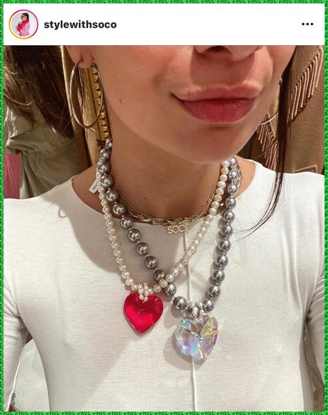 [Ad] The Cole Necklace Is The Capsule Piece Of The Maggie Villamaria Brand. Intentionally Created To Shine Bright For Your Everyday Inspiration. #silverstatementnecklace Silver Statement Necklace, Y2k Necklace, Phone Chain, Silver Necklace Statement, Classy Jewelry, Puffy Heart, Mambo, Shell Beads, Crystal Heart