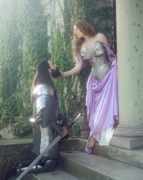 Knight photoshoot give away! Swipe for information ✨⚔️ Knights: @camhoeff @emily.grondine Armor: @epicarmoury @fellandfair @lorysunartistry Gown: @office.seven Cloak: @fellandfair.shop Jewlery: @jewelrybyserendipity Styling and photography: @lostlandscollections Assistant: @sailorsbride #knightcore #darkfantasy #armor #knights #fineartfantasy #fairytalephotography #fantasy Princess And Warrior Couple, Knight Couples Costume, Lady And Knight, Princess And Knight Costume, Knight And Princess Pose, Women’s Knight Costume, Knight And Princess Costume, Knight Princess, Knight Photoshoot