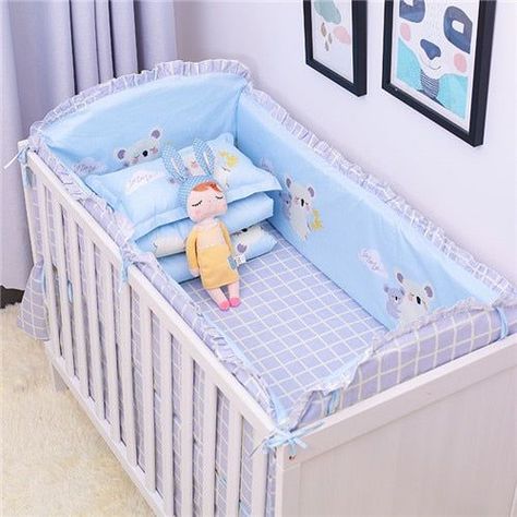 luxury crib bumper Baby Crib Designs, Light Blue Bedding, Newborn Baby Bedding, Baby Crib Bumpers, Crib Bumpers, Bumper Pads For Cribs, Apartment Bedding, Baby Cot Bedding, Baby Bumper