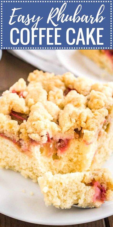 Rhubarb Coffee Cake is topped with cookie-like streusel and every bite is studded with juicy rhubarb! An easy-to-make sheet cake that’s not too sweet and not too tangy, just delicious. Strawberry Rhubarb Coffee Cake, Rhubarb Coffee Cake, Rhubarb Coffee Cakes, Fresh Rhubarb, Streusel Cake, Brunch Cake, Rhubarb Desserts, Rhubarb Cake, Rhubarb And Custard