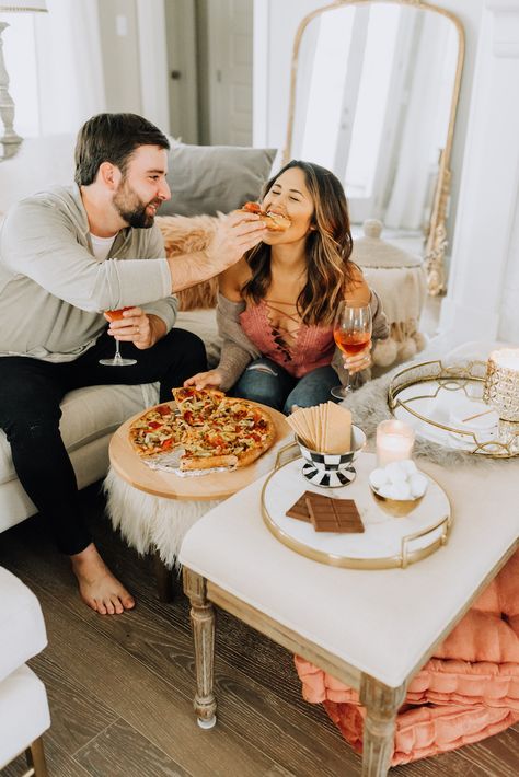 Living Room Prenup Shoot, At Home Date Night Ideas, Home Date Night Ideas, Bar Ad, At Home Date Night, Smores Bar, Home Date Night, Nordstrom Outfit, At Home Date