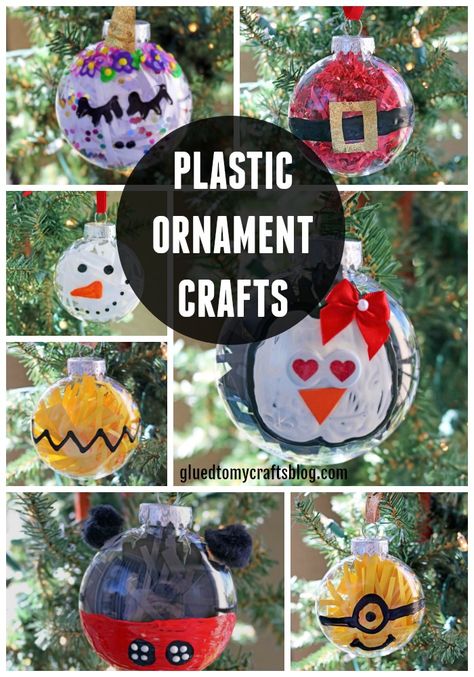 A simple and inexpensive plastic ornament turned into one-of-a-kind creation!!! Today I’ve rounded up 10 fabulous craft ideas just for YOU! With just a few easy steps and materials, they are perfect for last-minute gift giving and decorating!!! #gluedtomycrafts Recently I bought a stock-pile of plastic ornaments from my local Michael’s {they are on sale … Homemade Plastic Ball Ornaments, Plastic Xmas Ball Crafts, Christmas Ornaments Clear Plastic Balls, Clear Plastic Ornaments For Kids, Decorating Plastic Ornament Balls, Clear Ball Ornament Ideas Kids, Diy Christmas Ornaments Plastic Balls, Diy Plastic Ball Ornaments, Fillable Ornaments Ideas