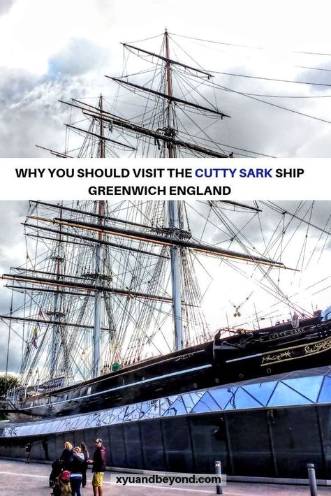 Why you should visit the Cutty Sark Ship | Greenwich England The Cutty Sark Ship is placed in a prominent position on Greenwich Pier and is quite outstanding with its clear encased support system. #Clippership #travelUK #visitEngland #Cuttysark #Greenwich Cutty Sark Ship, Travelling Ireland, London Visit, Cultural Travel, London Guide, Cutty Sark, Europe Itineraries, Visiting England, The Warning