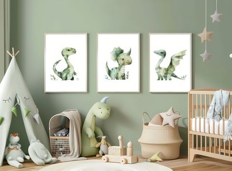 Dinosaur Theme Nursery For Boys, Nursery Ideas Dinosaur Theme, Baby Room Dinosaur Theme, Boho Dinosaur Nursery, Jurassic Park Nursery, Dino Nursery Theme, Nursery Themes For Boys, Green Dinosaur Nursery, Kids Dinosaur Room