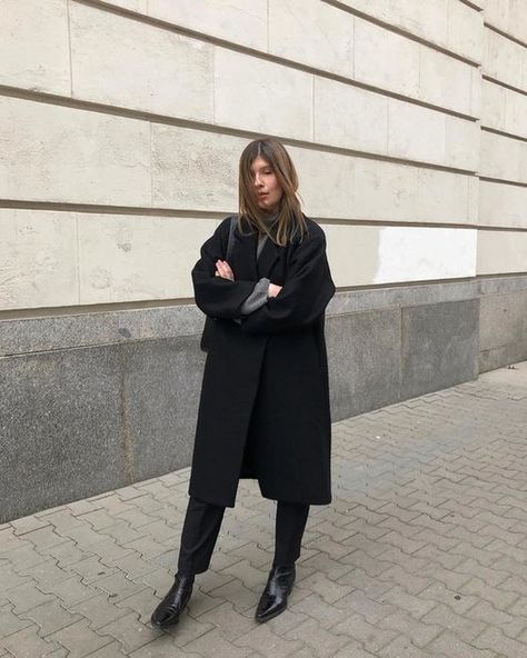 OVERSIZED BELTED WOOL COAT - Black - Coats - COS WW Belted Coat Outfit, Black Wool Coat Outfit, Long Black Coat Outfit, Oversized Coat Outfit, Wool Coat Outfit, Black Coat Outfit, Belted Wool Coat, Fashion 23, Clothes Encounters