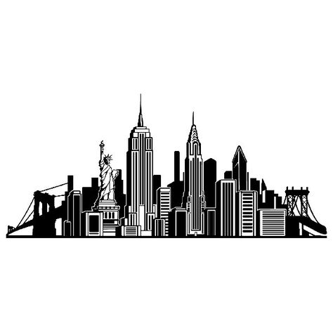 Vinilos Decorativos: Skyline Nueva York New York Dibujo, New York Skyline Silhouette, Nyc Drawing, New York Drawing, Silhouette Tattoo, New York Illustration, Skyline Drawing, Ny Skyline, Skyline New York