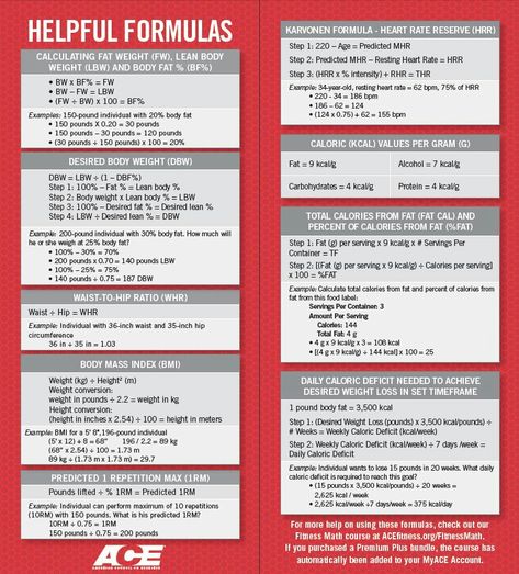 ACE exam prep: helpful formulas sheet Ace Study, Personal Training Certification, Ace Fitness, Yoga Box, Personal Training Business, Nasm Cpt, Group Fitness Instructor, Life Coach Certification, Personal Fitness Trainer