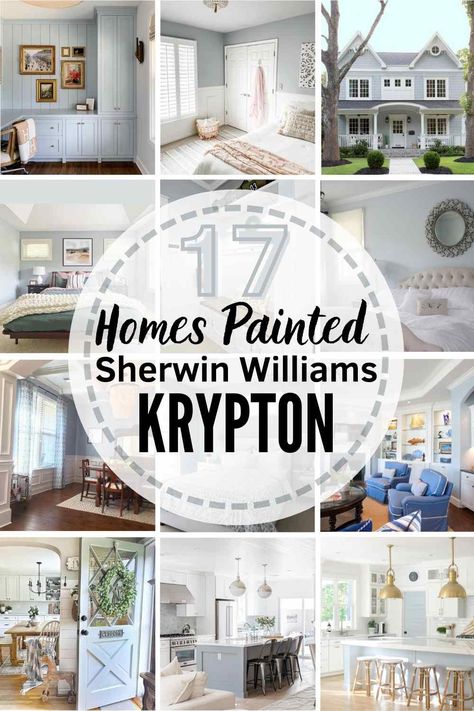 Is Sherwin Williams Krypton the cool, spa-like blue you've been looking for? Learn about undertones, coordinating colors, and alternate shades see it in 17 REAL HOMES! #krypton #sherwinwilliams #sherwinwilliamskrypton #kryptonblue #kryptonkitchencabinets #kryptonlivingroom #kryptonbathroom #kryptonbedroom Blue Beadboard, Drift Of Mist, Sherwin Williams Snowbound, Sherwin Williams White, Mist Color, Sherwin Williams Gray, Dark Grey Walls, Blue Gray Paint, Repose Gray