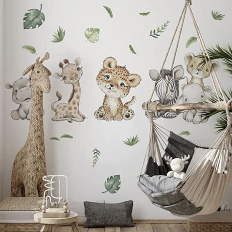 Baby Safari Animals Wall Decals Stickers, African Jungle Elephant,Zebra, Giraffe,Hippo, Lion, 🦁Leopard Diy Baby Shower Decorations Boy, Giraffe Nursery Theme, Jungle Safari Nursery, Safari Animal Wall Decals, Jungle Elephant, Baby Safari Animals, Crib Decoration, Animal Baby Room