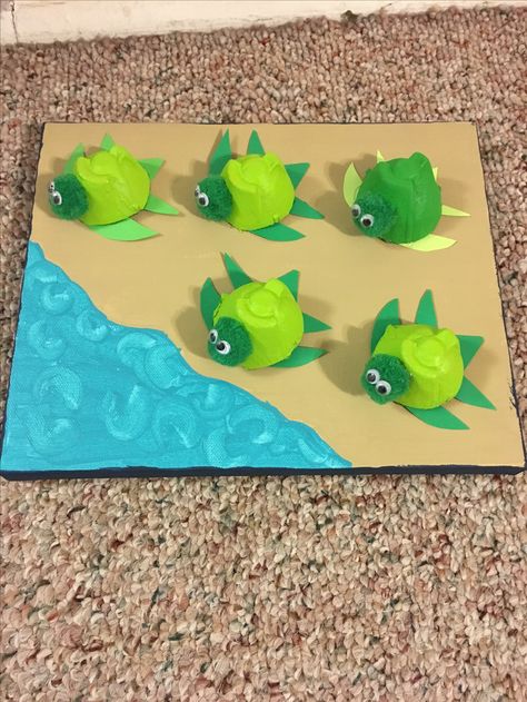 Egg carton sea turtle nursery art Sea Turtle Egg Carton Craft, Turtle Egg Carton Craft, Egg Carton Turtle, Sea Turtle Crafts For Kids, Sea Turtle Nursery, Sea Turtle Craft, Turtle Craft, Sea Animal Crafts