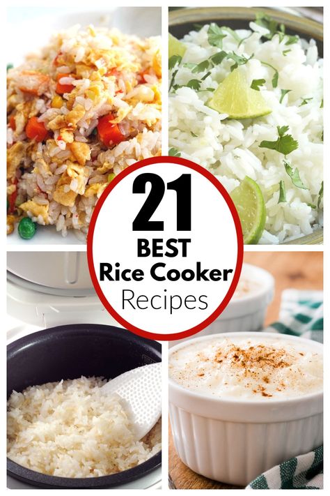 21 delicious rice cooker recipes. These recipes using a rice cooker aren't all rice. From simple white rice to rice cooker cake, you will love these recipes. Rice Cooker Recipes Healthy, Flavored Rice Recipes, Rice Cooker Cake, Dessert Rice, Aroma Rice Cooker, Zojirushi Rice Cooker, Best Rice Recipe, Jasmine Rice Recipes, Best Rice Cooker