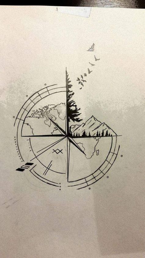 Make bottom left oceans/coast/beach Polynesian Tattoos, Compass Tattoo Design, Female Tattoos, Kunst Tattoos, Tattoo Zeichnungen, Men Tattoos, Geometric Tattoos, Inspiration Tattoos, Neck Tattoos