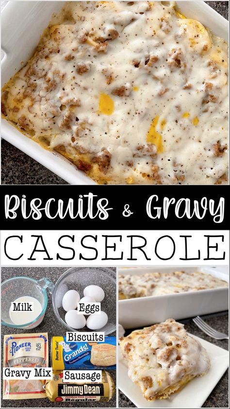 Easy Biscuits And Gravy, Easy Biscuits, Gravy Casserole, Biscuits And Gravy Casserole, Biscuits Casserole, Canned Biscuits, Biscuits And Gravy, Healthy Dinner Recipes For Two, Viral Tiktok