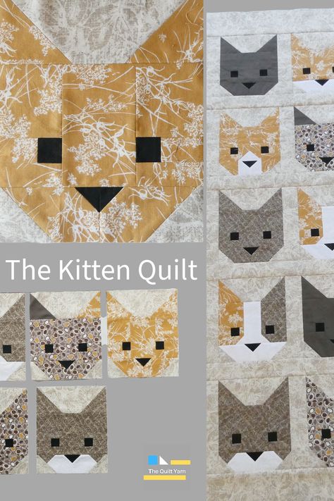 The Kitten Quilt, a pattern by Elizabeth Hartmann. Too cute. Started several years ago finally finished the quilt top. Easy Pieced Quilts, Patchwork, Cat Face Quilt Block, Cat And Dog Quilt Patterns, Quilt Block Projects, Kitten Quilt Pattern, Easy Cat Quilt Patterns Free, Cat Block Quilt Patterns, Cat Quilt Patterns Templates