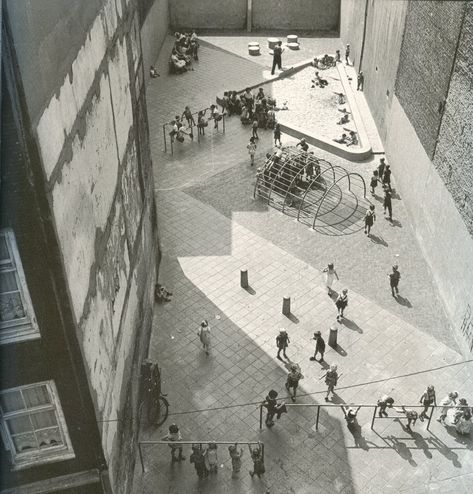 "Whatever space and time mean, place and occasion mean more.”  Aldo Van Eyck, playground in Amsterdam void left by WWII Van Eyck Architecture, Aldo Van Eyck Playground, Aldo Van Eyck, Structuralism, Playground Landscaping, Urban Playground, Van Eyck, Murphy Bed Plans, Diy Playground