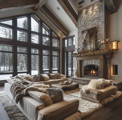 Luxury Chalet Bedroom, Aspen House Interiors, Luxury Log Cabin Interior, Winter Lodge Interior, Aspen Homes Interior, Ski Homes Interior, Modern Mountain Chalet, Luxury Mountain Homes Interiors, Modern Mountain Home Interiors