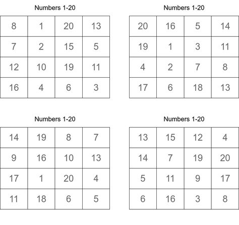 Numbers 1-20 Bingo Cards Bingo Numbers 1-20 Free Printable, Number Bingo 1-20 Free Printable, Number Bingo, French Numbers, Bingo Card Template, Bingo For Kids, Esl Teaching Resources, Bingo Template, Esl Games