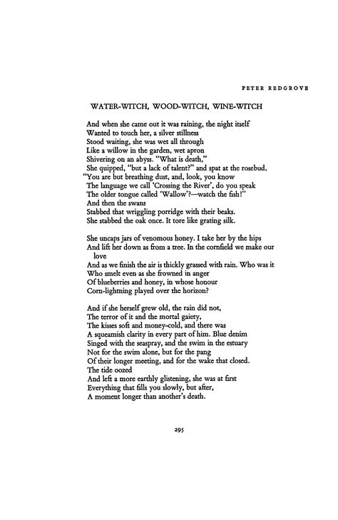 Water-Witch, Wood-Witch, Wine-Witch by Peter… | Poetry Magazine Witch Poetry, Wood Witch, Poetry Magazine, Water Witch, Poetry Foundation, Touching Herself, Witch, Poetry, Foundation