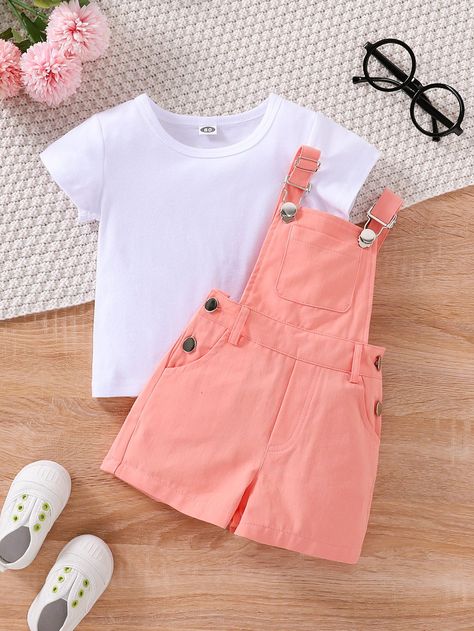 Toddler Girls Solid Tee & Pocket Front Overall Jumpsuit winter outfits for curvy ladies cute plus size boutiques lovelywholesale plus size clothes xxl clothing quince outfits guest plus size blazer short set plus size plus size 1950s clothing women's plus size easter outfits #plussize #Toddler #Girls #Solid #Tee #Pocket #Front #Jumpsuit Toddlers Outfits Girl, Girls Spring Outfits Kids, Quince Outfits Guest, Toddler Girl Summer Outfits, Clothes Kids Girl, Girl Toddler Outfits, Summer Outfits For Kids, Quince Outfits, Kids Summer Outfits