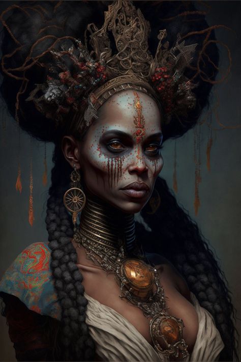 #Haitian Vodou Voodoo Makeup, African Voodoo, Haitian Vodou, Voodoo Art, Voodoo Priestess, Afrofuturism Art, Dramatic Arts, Witch Doctor, Afrocentric Art