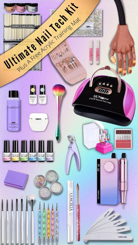 PRE-ORDER NOW (EXPECT SHIPPING FOR PRE-ORDERS TO TAKE 2-4 WEEKS MAX) Description: Are you wanting to start your own at-home nail business and save hundreds of dollars from going to the nail salon .Than this is the kit you need to start your nail career. This Kit includes everything you need to start learning and pursing your business. It includes over 20+ Mandatory items you need so you will not have to go looking for anything else after you receive this kit. You will not find everything that I Gel Nail Set At Home, Nails Material Products, Nail Tech Tools List, Nails Products Tools, At Home Nail Kit, Nail Tools Kit, Nail Tech Kit, Starting A Nail Business At Home, Nail Kits For Beginners List