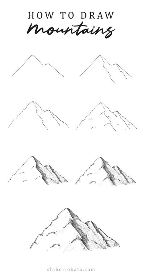 How to Draw Mountains: Easy Step by Step Tutorial Drawing Tutorial Step By Step Beginner, Landscape Sketch Tutorial, Drawings Landscaping Easy, Simple Scetch Drawings Easy, Learn Art Step By Step, Easy Sketches For Beginners Doodles, Step By Step Shading, Mountain Drawing Step By Step, Pencil Art Tutorial Step By Step