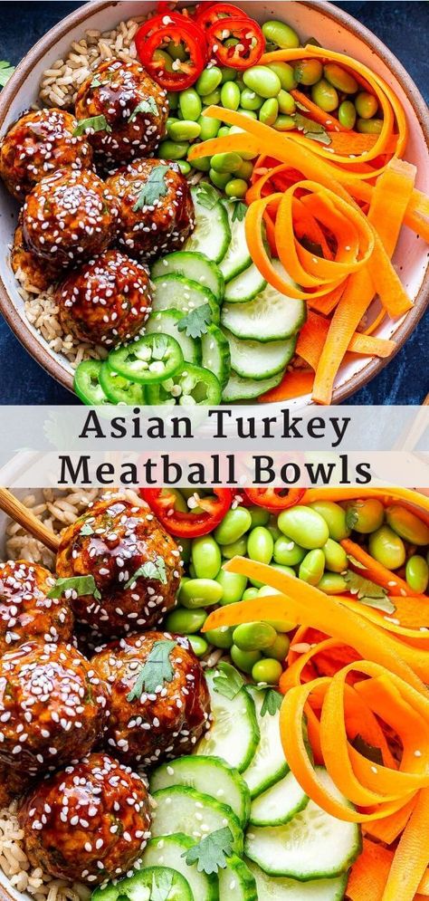 Asian Turkey Meatball Bowl, Healthy No Red Meat Meals, Dinner With Fresh Veggies, Full Nutrition Meals, Asian Inspired Rice Bowls, Healthy Family Meals Crockpot, Dairy Free Pot Luck Recipes, Healthy Filling Meals Dinner, Healthy Dinner Recipes Bowls