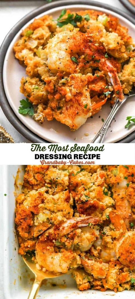 Seafood Stuffing With Ritz Crackers, Lobster Stuffing, Ritz Cracker Seafood Stuffing Recipe, Shrimp Stuffing Thanksgiving, Shrimp Cornbread, Crawfish Stuffing, Crab Dressing, Shrimp Dressing Thanksgiving, Fish Stuffing Recipes