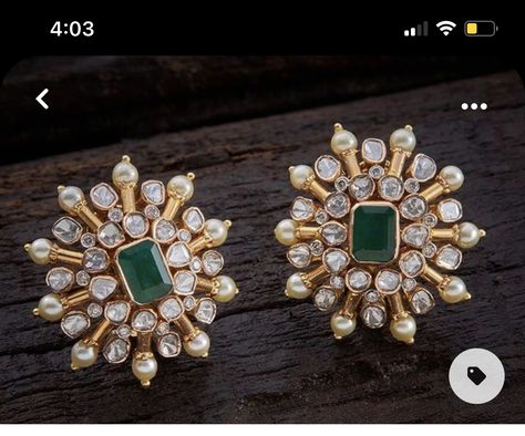 Big Studs Earrings Indian, Kammalu Designs, Big Earrings Gold, Big Stud Earrings, Neck Pieces Jewelry, Gold Earrings Models, Dangle Earrings Wedding, Diamond Earrings Design, Pearl Jewelry Design