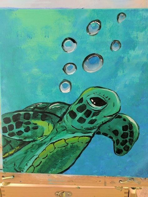 Sea Turtle Painting, Simple Canvas Paintings, Cute Canvas Paintings, Easy Canvas Art, Canvas Drawings, Turtle Painting, Soyut Sanat Tabloları, Turtle Art, Canvas Painting Diy