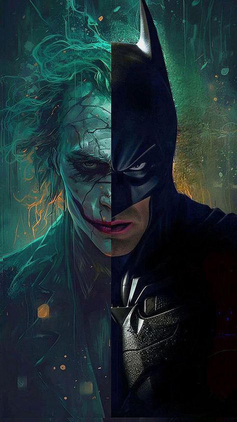 Batman Vs Joker Wallpaper, Half Joker Half Batman, Batman And Joker Wallpaper, Batman Art Dark, Joker Pictures, Batman Symbols, Batman Joker Art, Art Du Joker, Joker Aesthetic