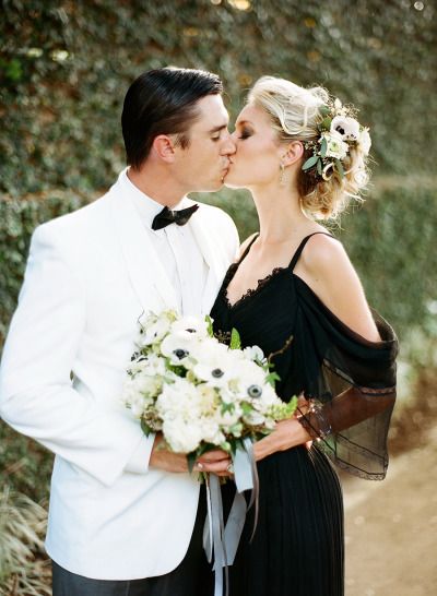 Classic black & white wedding inspiration: http://www.stylemepretty.com/2014/07/31/classic-black-and-white-wedding-inspiration/ | Photography: http://loveisabird.com/ White Tuxedo Wedding, White Tux, Black Wedding Dress, White Wedding Theme, White Bride, Black White Wedding, Tuxedo Wedding, Mod Wedding, Gothic Wedding