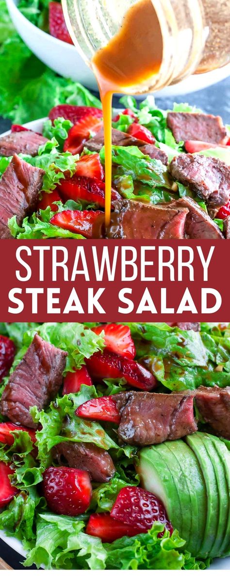 leafy green salad with strawberries, steak, and homemade balsamic dressing Homemade Balsamic Dressing, Salad Strawberry, Recipes With Cool Whip, Steak Salad Recipe, Rice Recipes For Dinner, Steak Salad, Balsamic Dressing, Strawberry Salad, Idee Pasto Sano