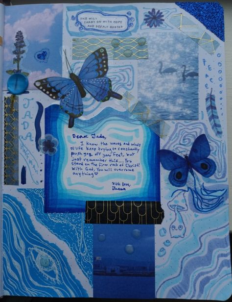 Blue Aesthetic Journal Ideas, Blue Journal Cover Ideas, Bondhu Khata Cover Page Design, Bondhu Khata Design, Blue Aesthetic Scrapbook, Blue Journal Aesthetic, Blue Theme Journal, Blue Aesthetic Journal, Mam Birthday