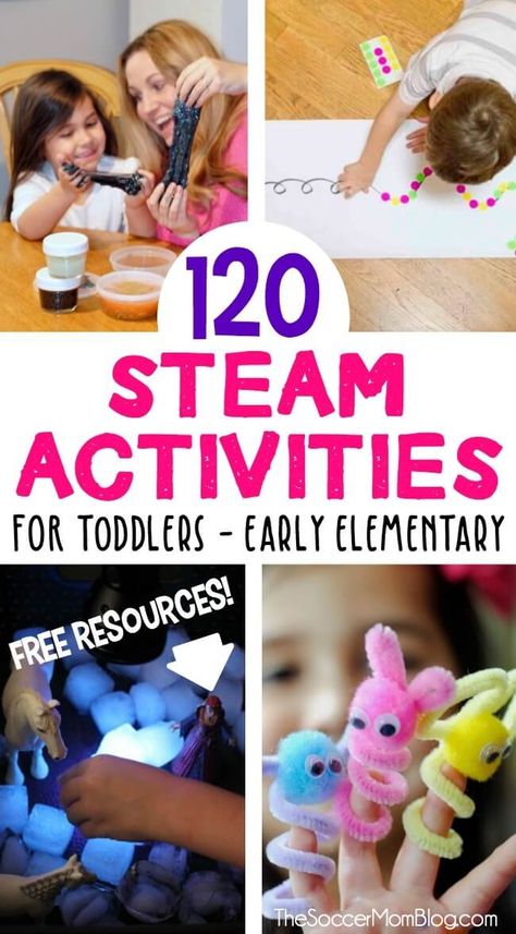 Whether you're looking to keep brains busy on a school break, or for simple ways to learn at home, this collection of STEAM activities for kids is full of ideas! There are hours of easy to set up activities for kids! Table Top Activities For Kindergarten, Math At Home, Steam Activities For Kids, Steam Teacher, Toddler Games, Steam Learning, Teacher Activities, School Break, Screen Free Activities