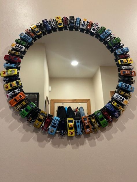 Toy Car Decorative Mirror - Etsy Car Themed Bedrooms For Adults, Mirror For Boys Bedroom, Aesthetic Room Decor Things, Mirror In Boys Bedroom, Mirror For Boys Room, Cute Mirrors Diy, Hot Wheel Mirror, Diy Car Themed Decor, Car Themed House Decor