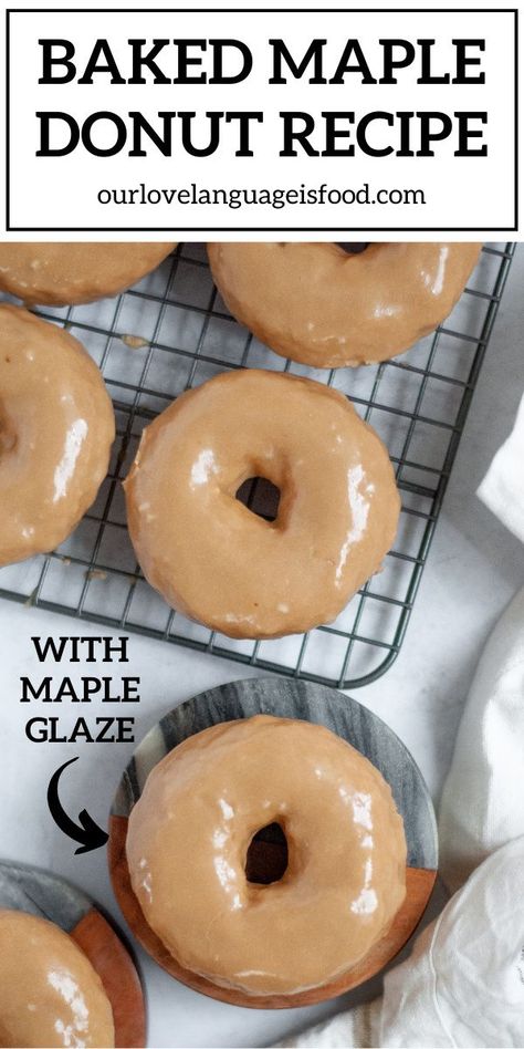 This easy maple baked donut recipe is the perfect weekend brunch treat! These light and cakey baked maple donuts are dipped in a homemade maple glaze. Baked maple donuts with maple glaze pack a wonderful maple punch and are perfect paired with a cup of coffee! Maple Donut Recipe, Maple Donut Glaze, Maple Donuts Recipe, Make Donuts At Home, Maple Glaze Recipe, Homemade Baked Donuts, Donuts At Home, Maple Donuts, Doughnut Recipe Easy