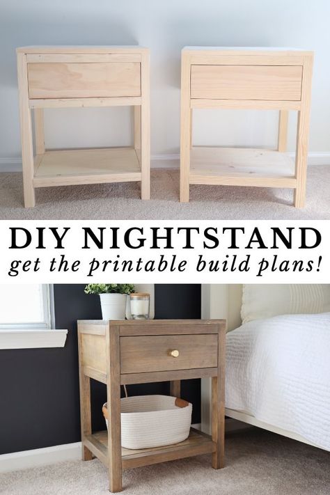 DIY nightstand with drawer Diy Side Table Bedroom, Floating Bed Frame Diy, Corner Loft Bed, Diy Nightstand With Drawer, Bedside Table Plans, Diy Nightstand Plans, Unique Bedside Table, Corner Loft, Nightstand Plans