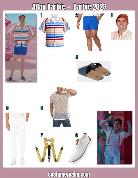 How To Dress Like Allan Barbie Guide For Cosplay & Halloween Allan Barbie Costume, Iconic Ken Outfits, White Dress Sneakers, Allan Barbie, Icon Party, Barbie Halloween Costume, Icons Party, Barbie 2023, Barbie Hairstyle