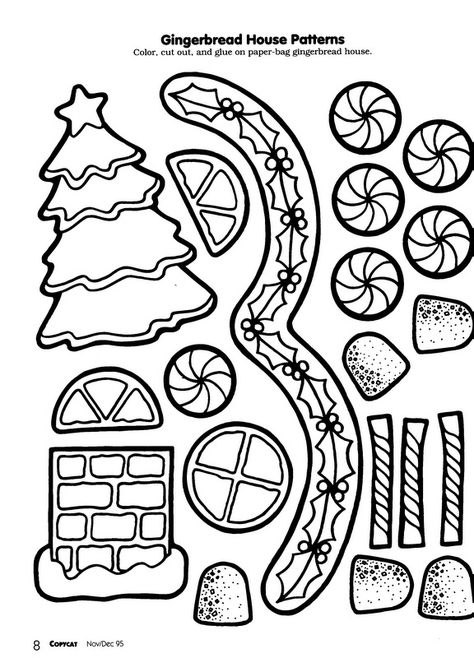 Printable Gingerbread House Decorations, Gingerbread House Outline Printable, Gingerbread House Activity, Build A Gingerbread House Printable, Paper Bag Gingerbread House Craft, Free Gingerbread House Template, Gingerbread House Craft Preschool, Gingerbread House Preschool, Gingerbread House Stencil