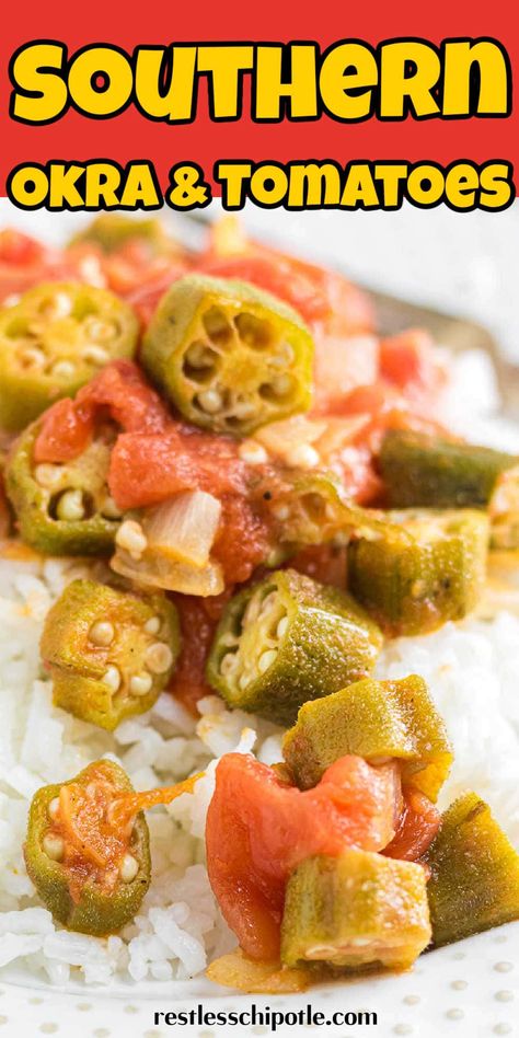 Enjoy a taste of the South with this classic Southern Okra & Fresh Tomatoes recipe. Quick, easy, & bursting with flavor—perfect for any meal! Tomatoes Okra And Rice, Okra Tomatoes Recipe, Stewed Okra Recipes, Fresh Okra Recipes, Southern Okra, Stewed Okra And Tomatoes, Okra And Tomato Recipe, Stewed Okra, Okra Gumbo